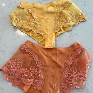 Two pairs, La Perla, silk and lace bottoms